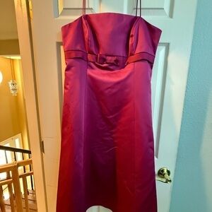 David’s Bridal Pink Satin Dress Size 14 Spaghetti Straps Bow Empire Waist A-Line